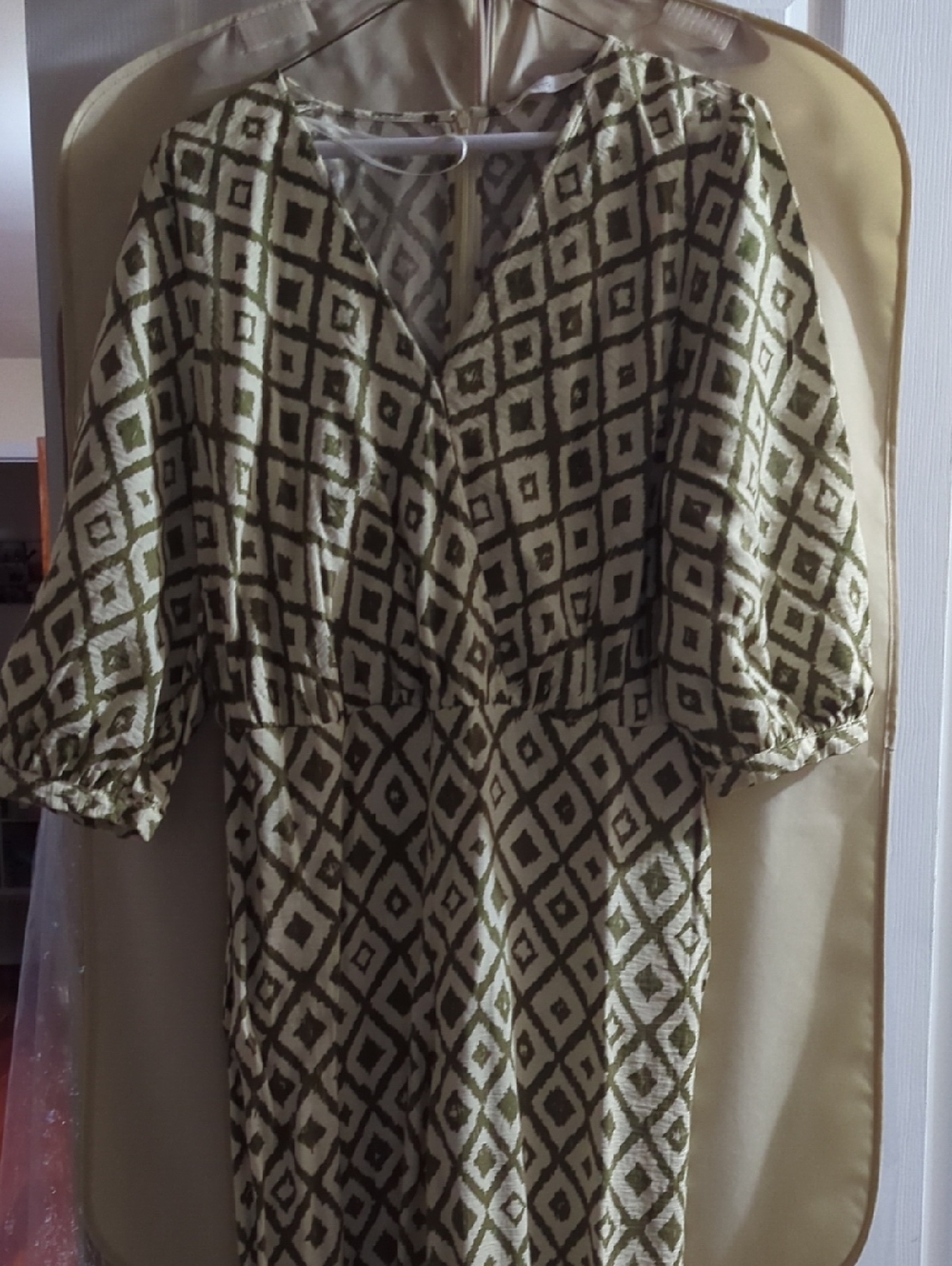 Green and Cream Geometric Jumpsuit